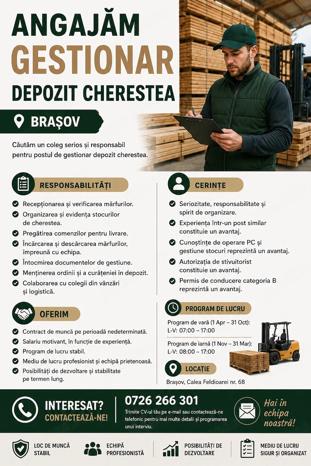 Angajam Gestionar Depozit Cherestea Brasov