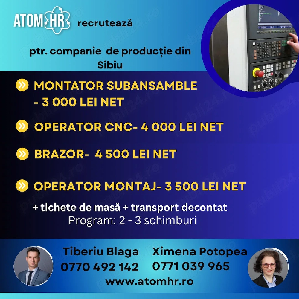 Angajam operatori productie in Sibiu