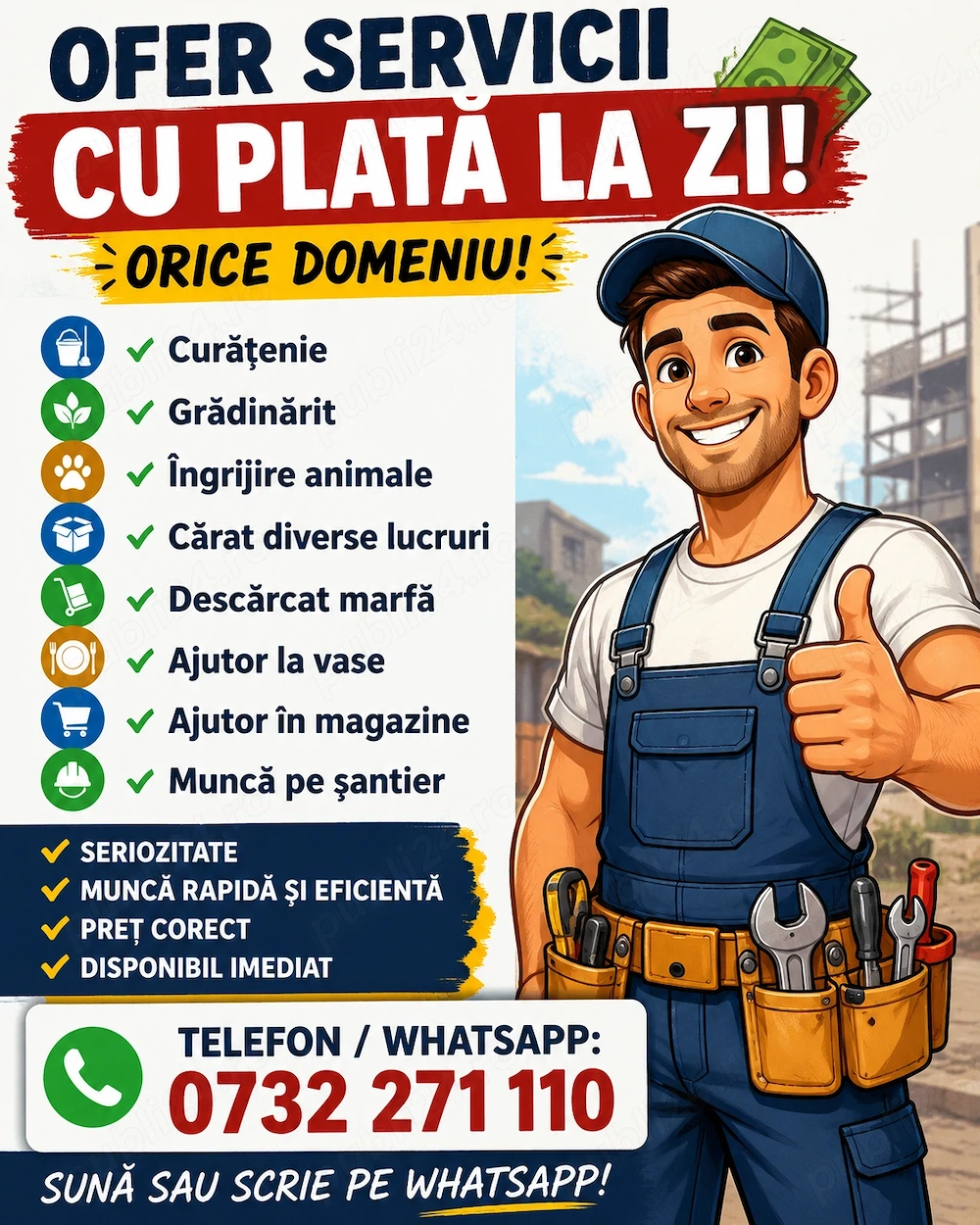 Zilier Caut de lucru!Orice domeniu!Ofer seriozitate maxima!