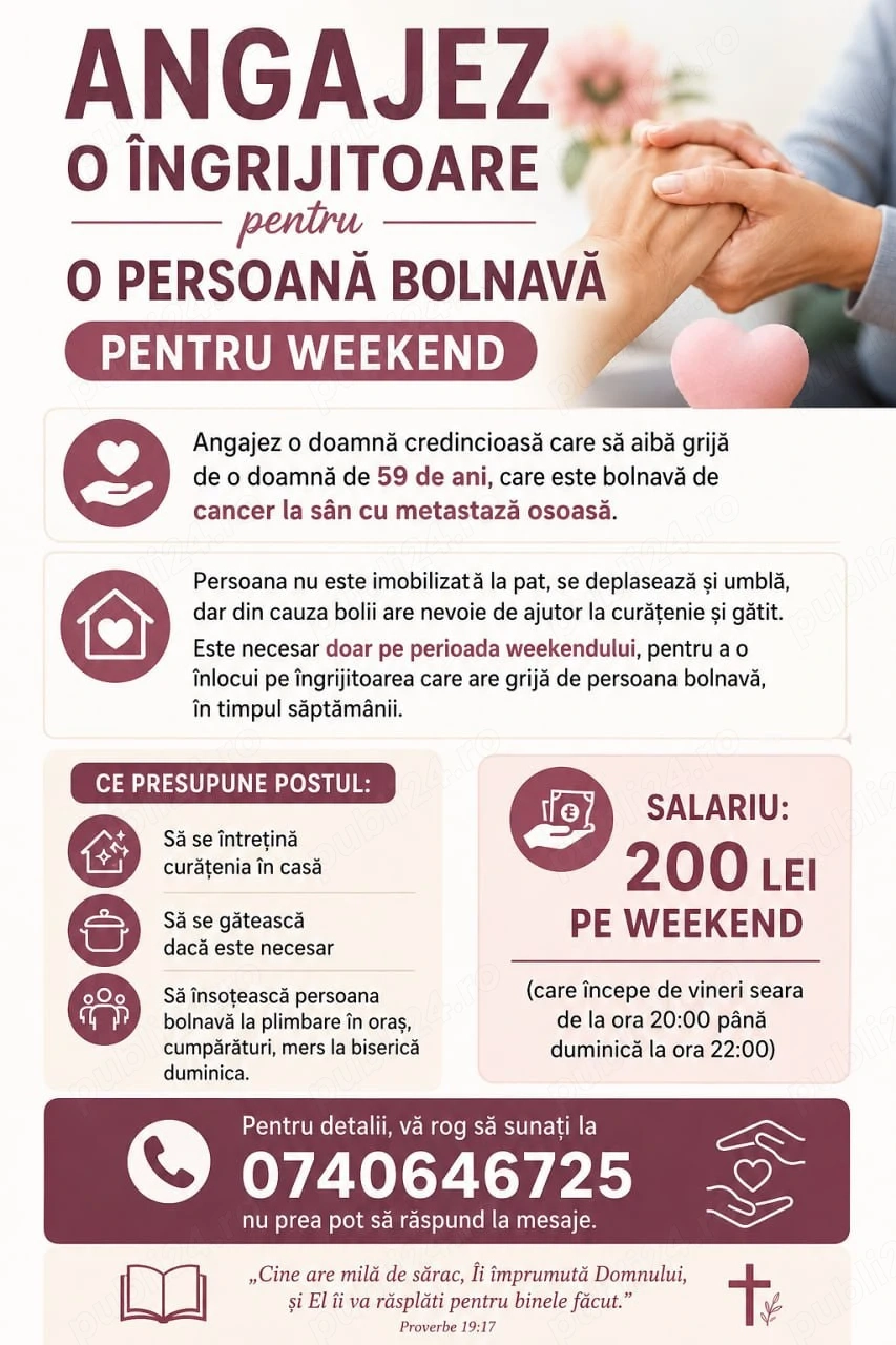 Angajez îngrijitoare pentru weekend