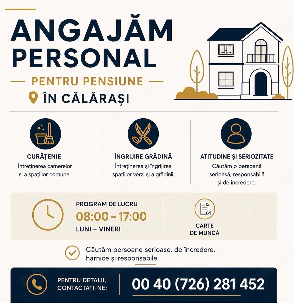 Anunt de angajare pentru pensiune