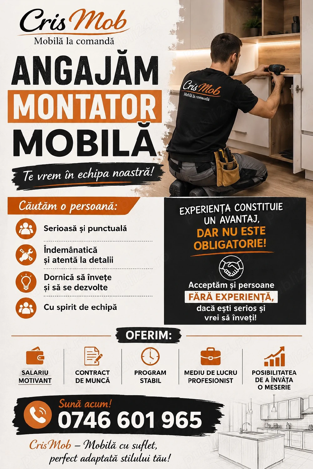 Angajăm montator mobilă fără experiență 