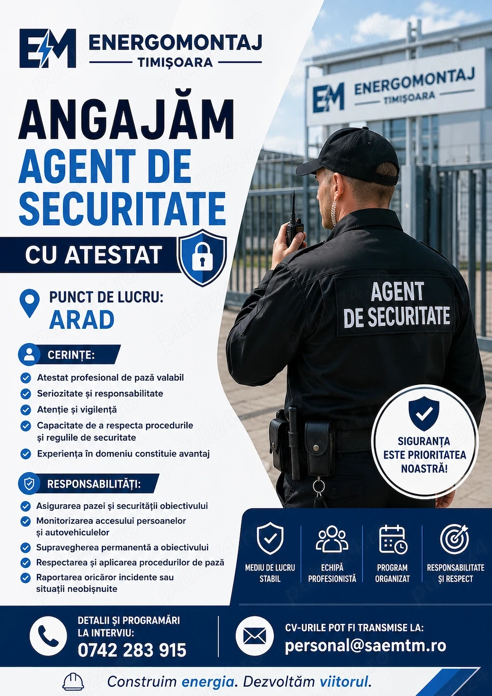 Angajam agent de securitate - punct de lucru ARAD