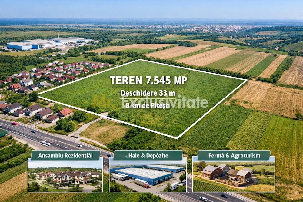 Teren intravilan 7.545 mp în ideal rezidențial sau hale