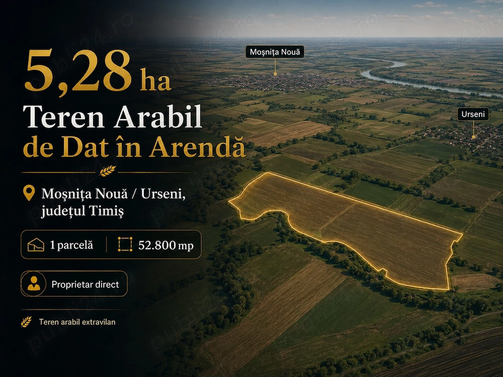 Proprietar dau în arendă 5,28 ha teren arabil - Moșnița Nouă - Urseni, Timiș
