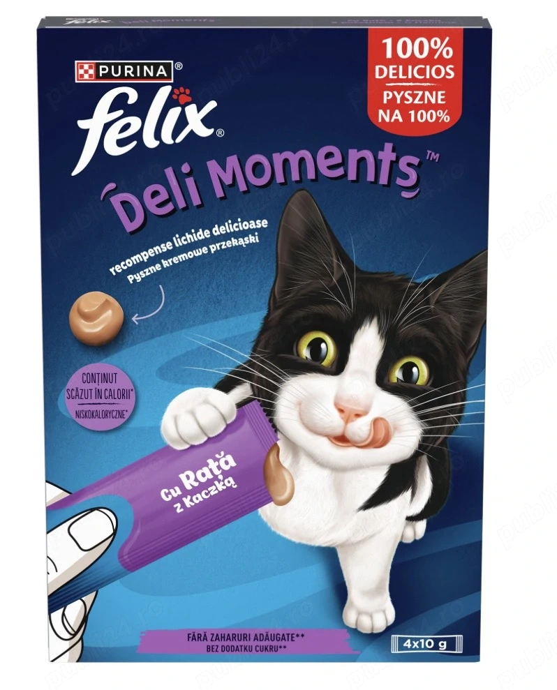Felix Deli Moments cu rață sunt gustări lichide și cremoase, ambalate în plicuri