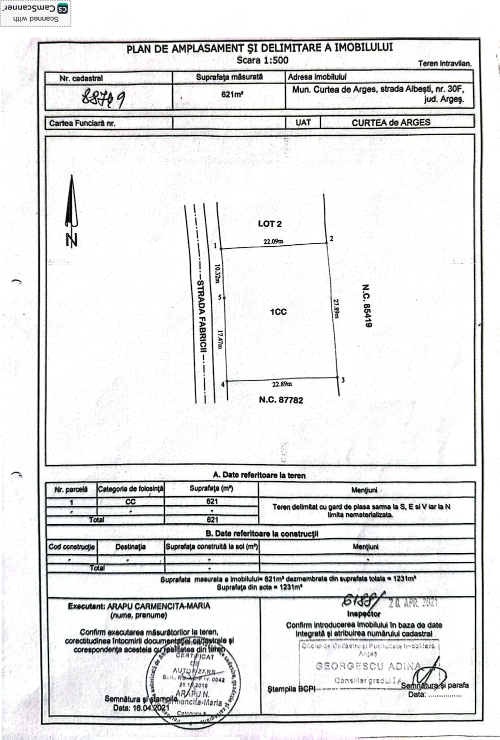 Teren intravilan 621 mp, deschidere 27,5 m