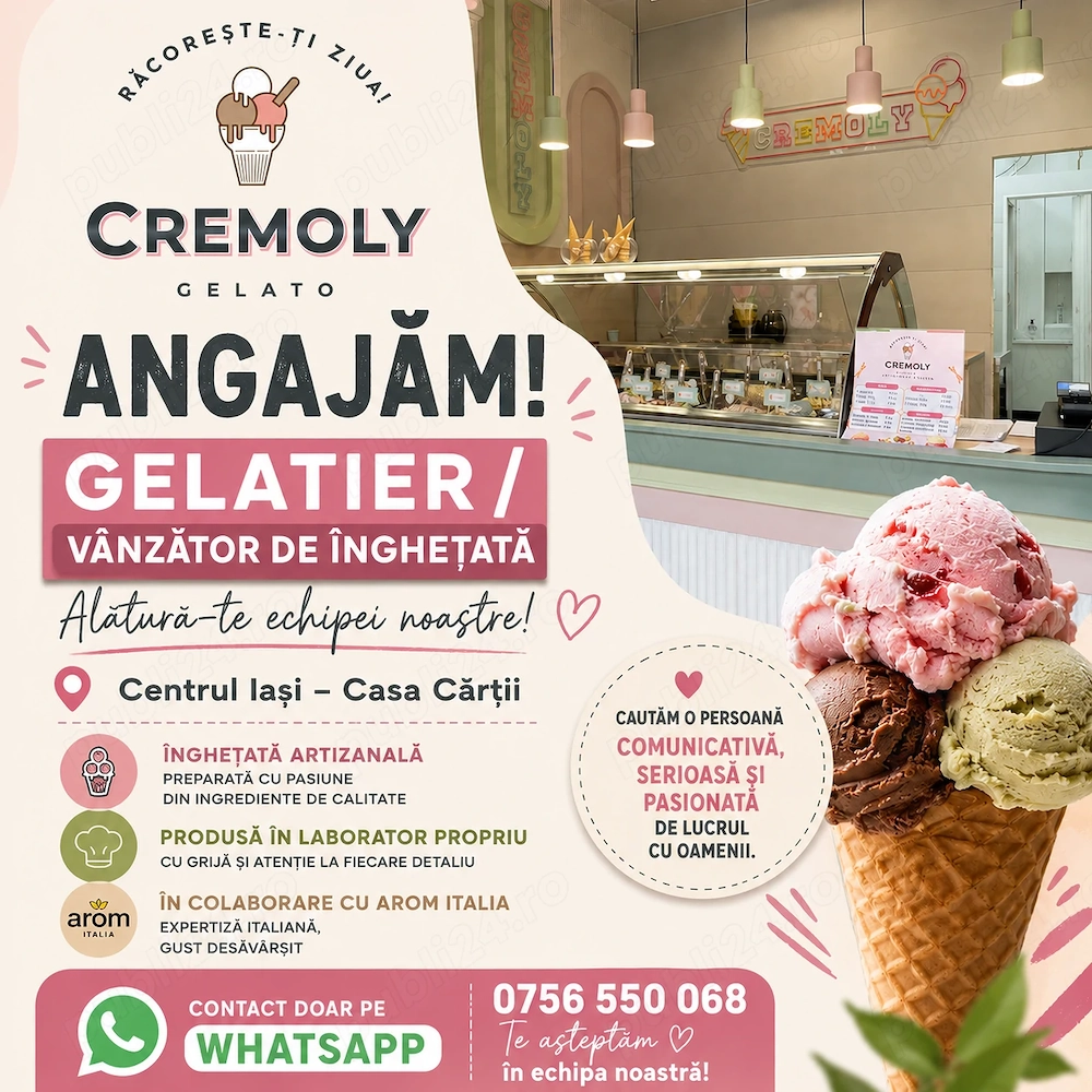 Angajăm gelatier vânzător înghețată 