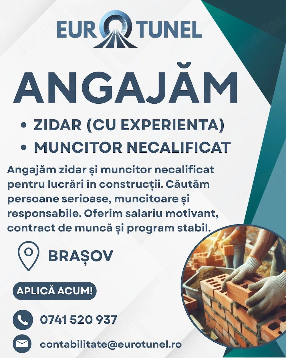 Angajam zidar si muncitor necalificat