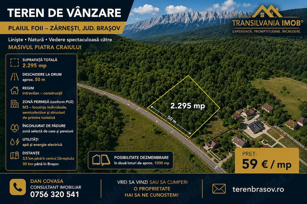 Teren rezidențial în Zărnești   Plaiul Foii, zonă de case și pensiuni
