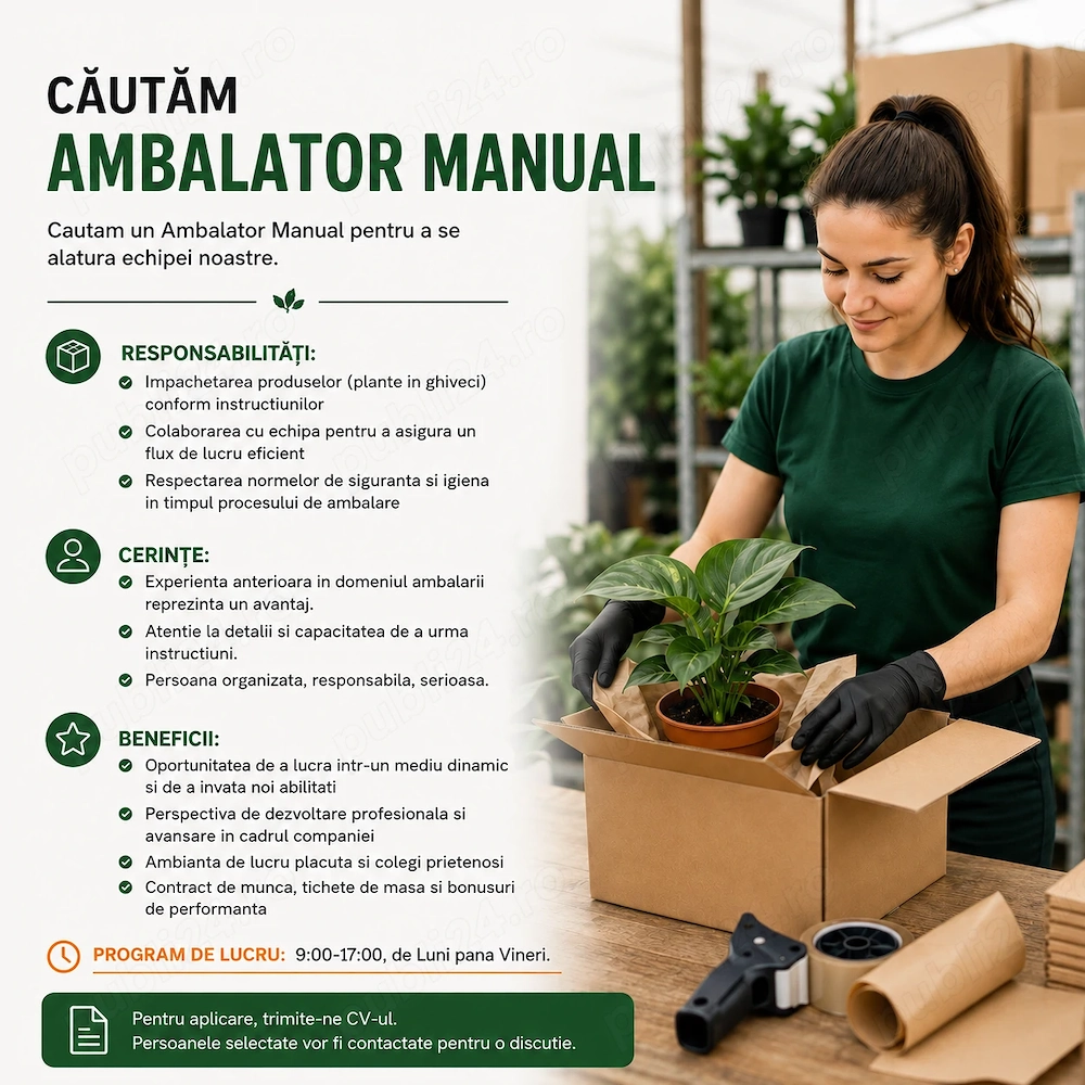 Ambalator manual   lucrator comercial in Gagu -Ilfov (3200 - 3800 Ron)