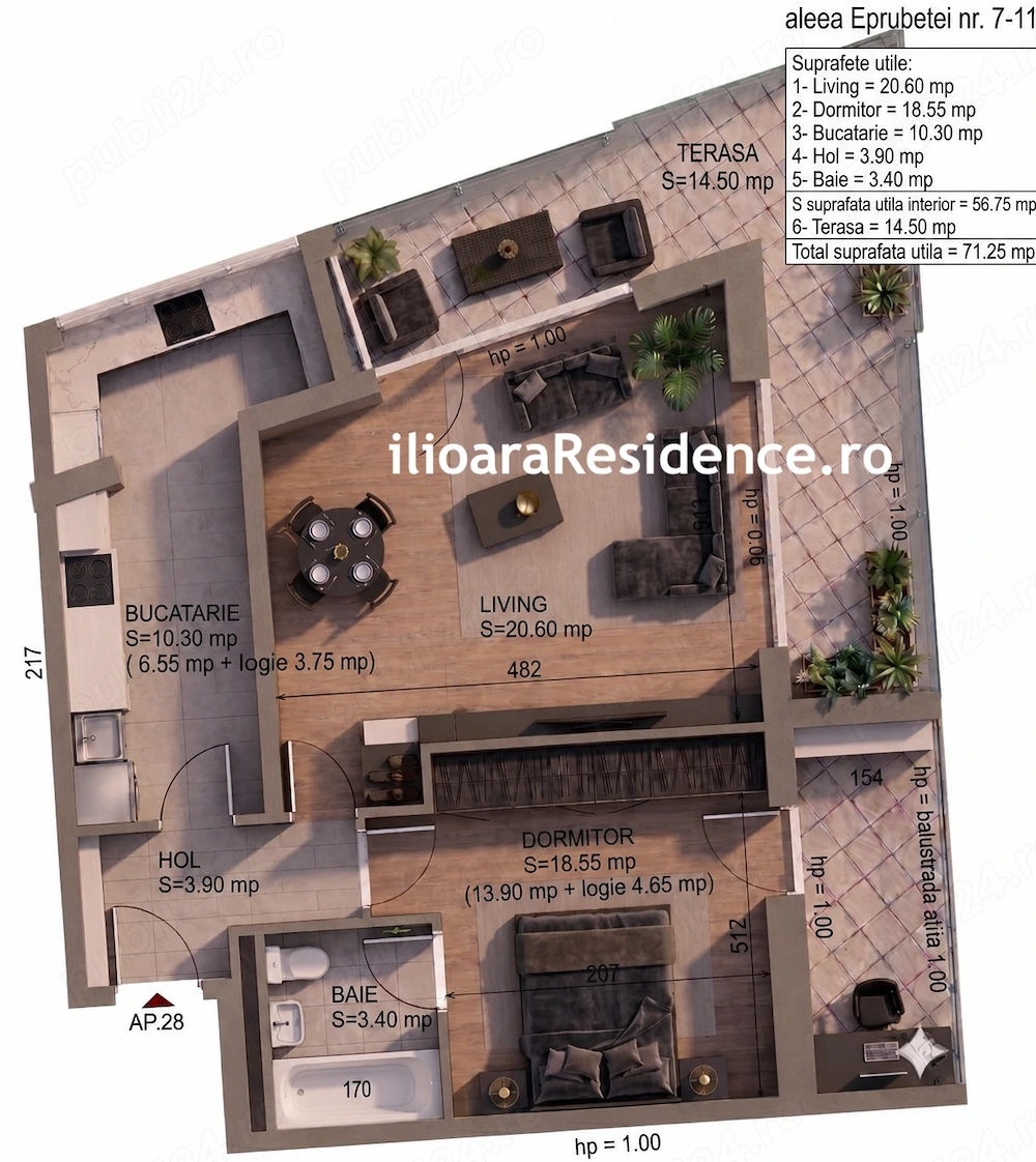 2 camere, 71 mp, 500 m metrou Nicolae Grigorescu (Ilioara), Park Lake