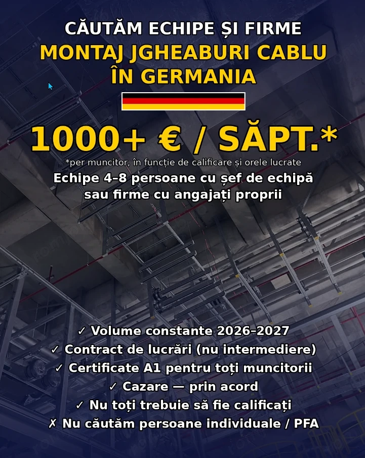 Muncitori pentru montaj jgheaburi de cablu   Germania