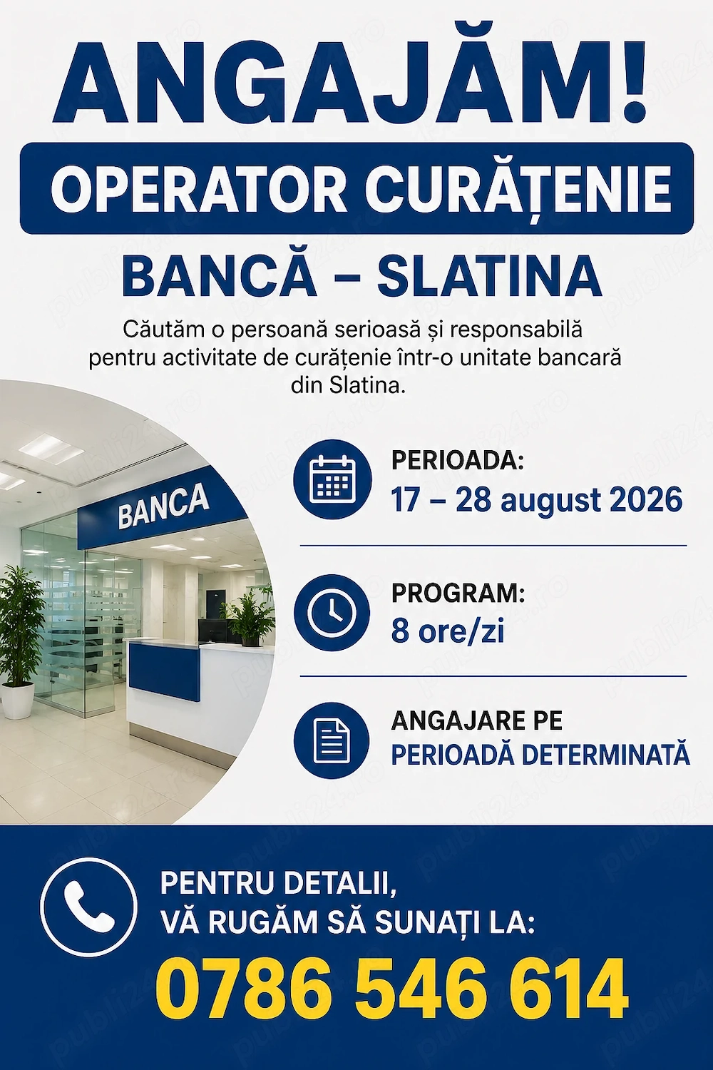 Angajăm operator curățenie   bancă   slatina