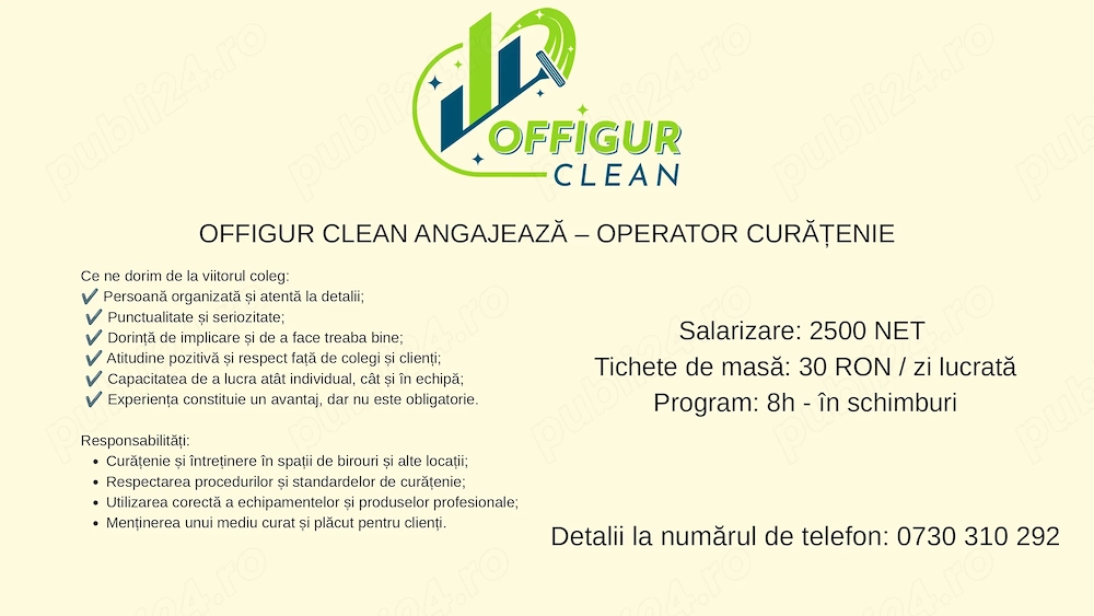 Cautam Operator curatenie pentru Sibiu; sala fitness