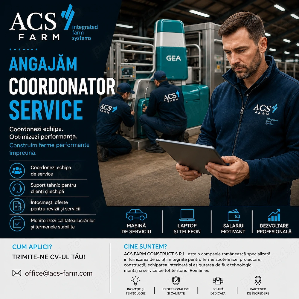 ACS FARM CONSTRUCT angajează Coordonator Service cu experiență