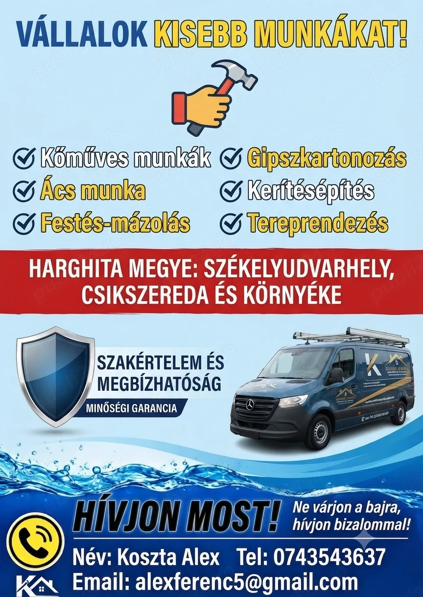 Vállalok kisebb munkát tető javitás festés kartonozás burkolás parketta stb 