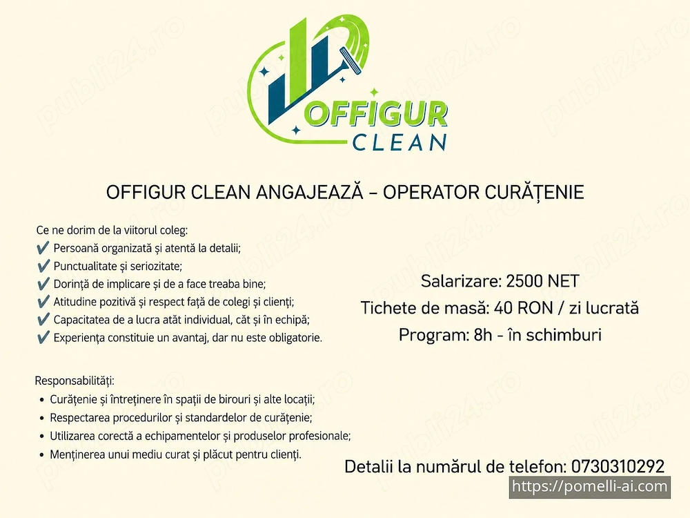 Cautam Operator Curatenie pentru Brasov; sala de fitness