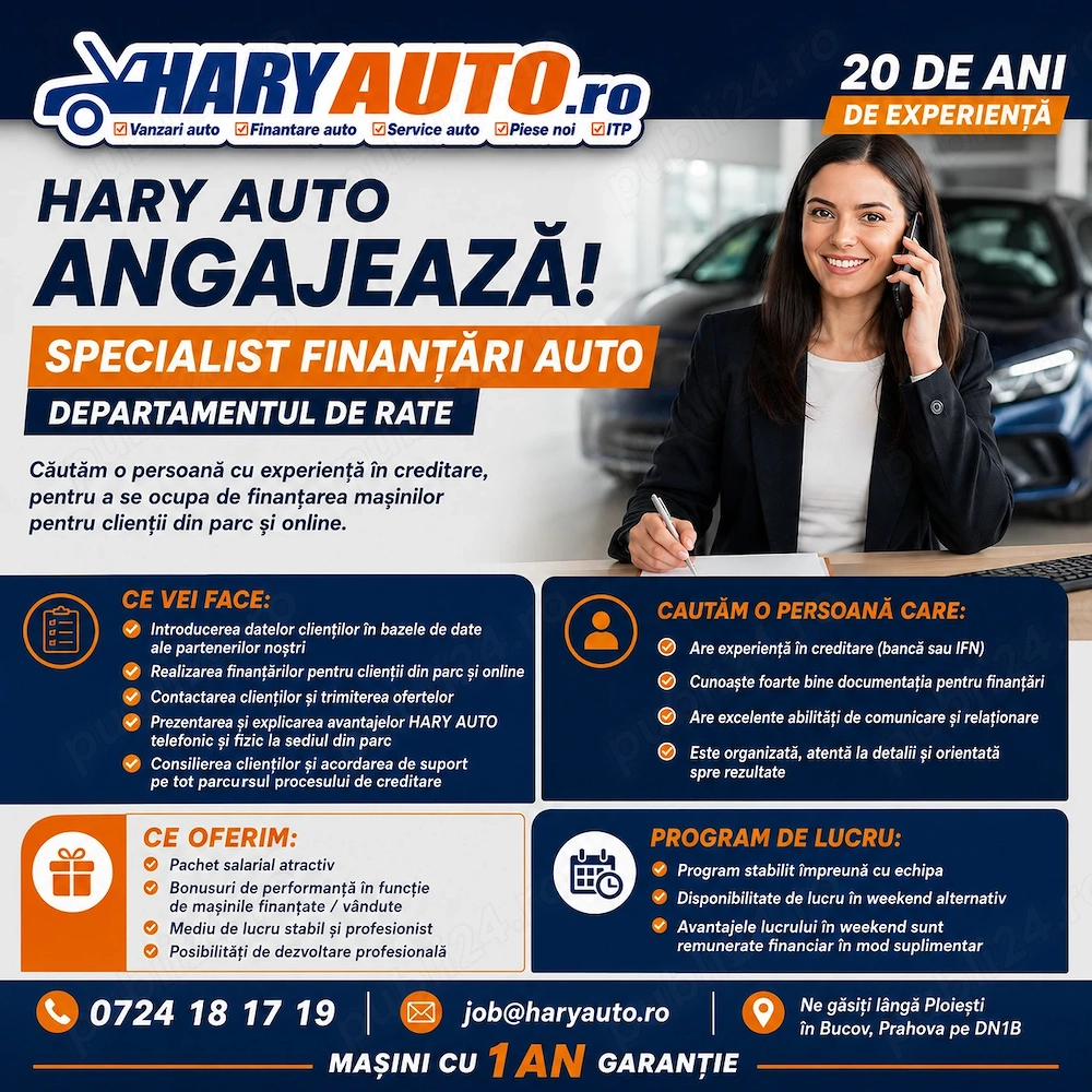 Angajăm Specialist Finanțări Auto