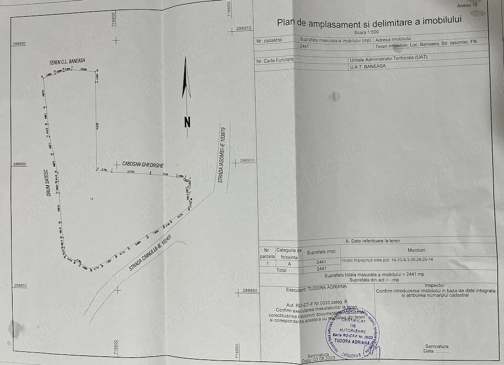 Vand teren intravilan, 2441 mp, localitatea Baneasa, Constanta