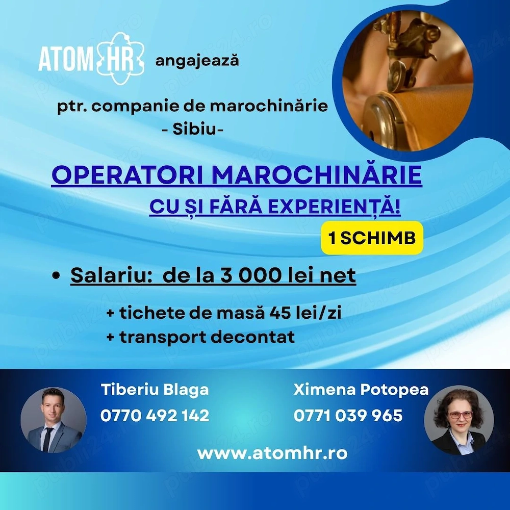 Atom HR angajează Operatori Marochinărie în Sbiu!
