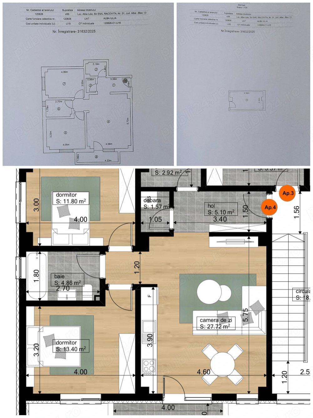Apartament cu 3 camere, 67,7 mp + boxă 10,06 mp, et. 3 3, mobilat si utilat, zona Arex