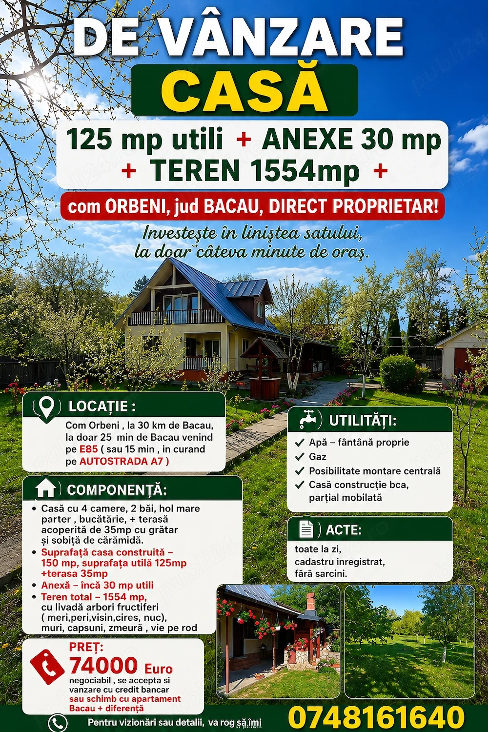 Casă + teren de vanzare Orbeni, Bacau