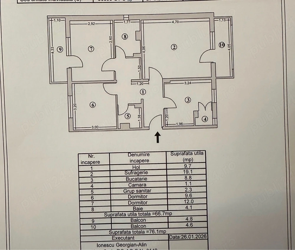Apartament 3 camere decomandat