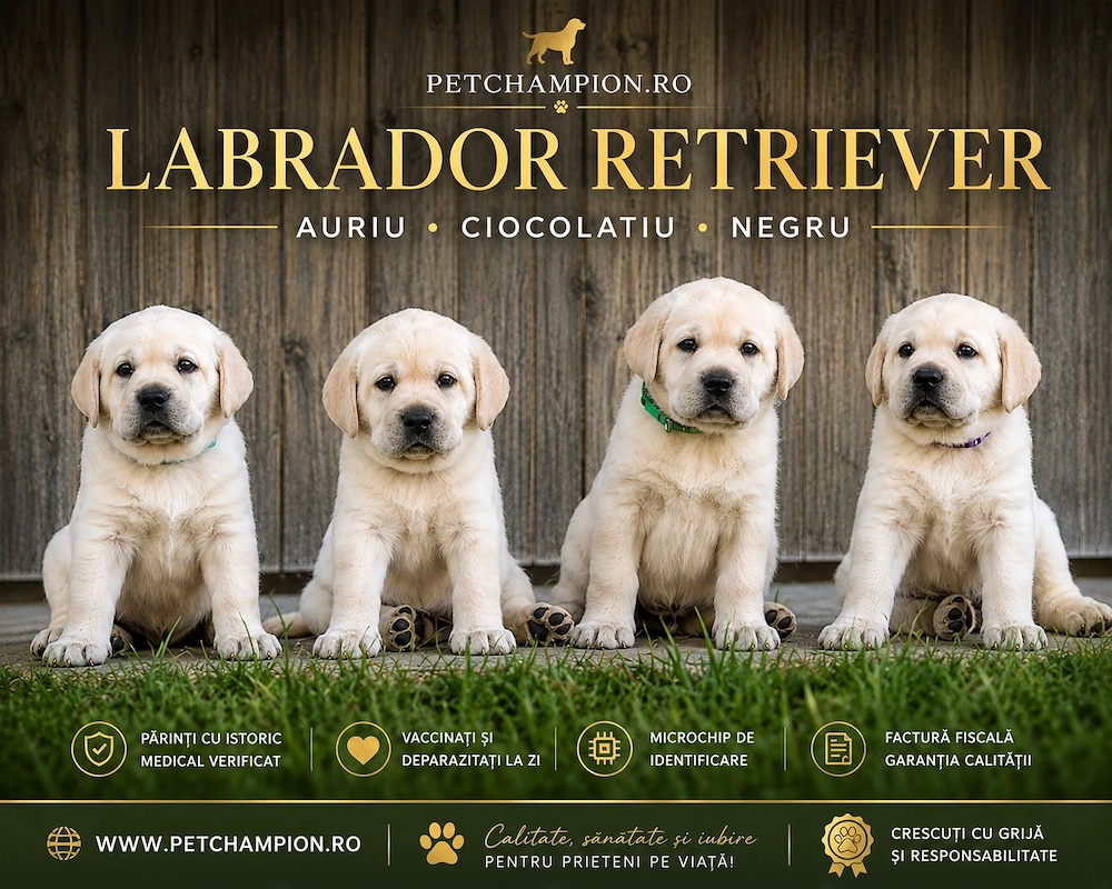 Pui rasa Labrador Retriever aurii, ciocolatii și negri