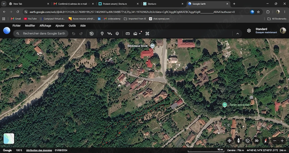 Teren intravilan cu loc de casa 3.930 mp, centru Ilovăț, dublu acces, utilități, panoramă deosebită