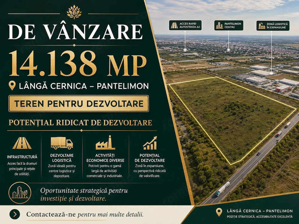 Proprietar vand teren in Pantelimon- Cenica –14,138 mp