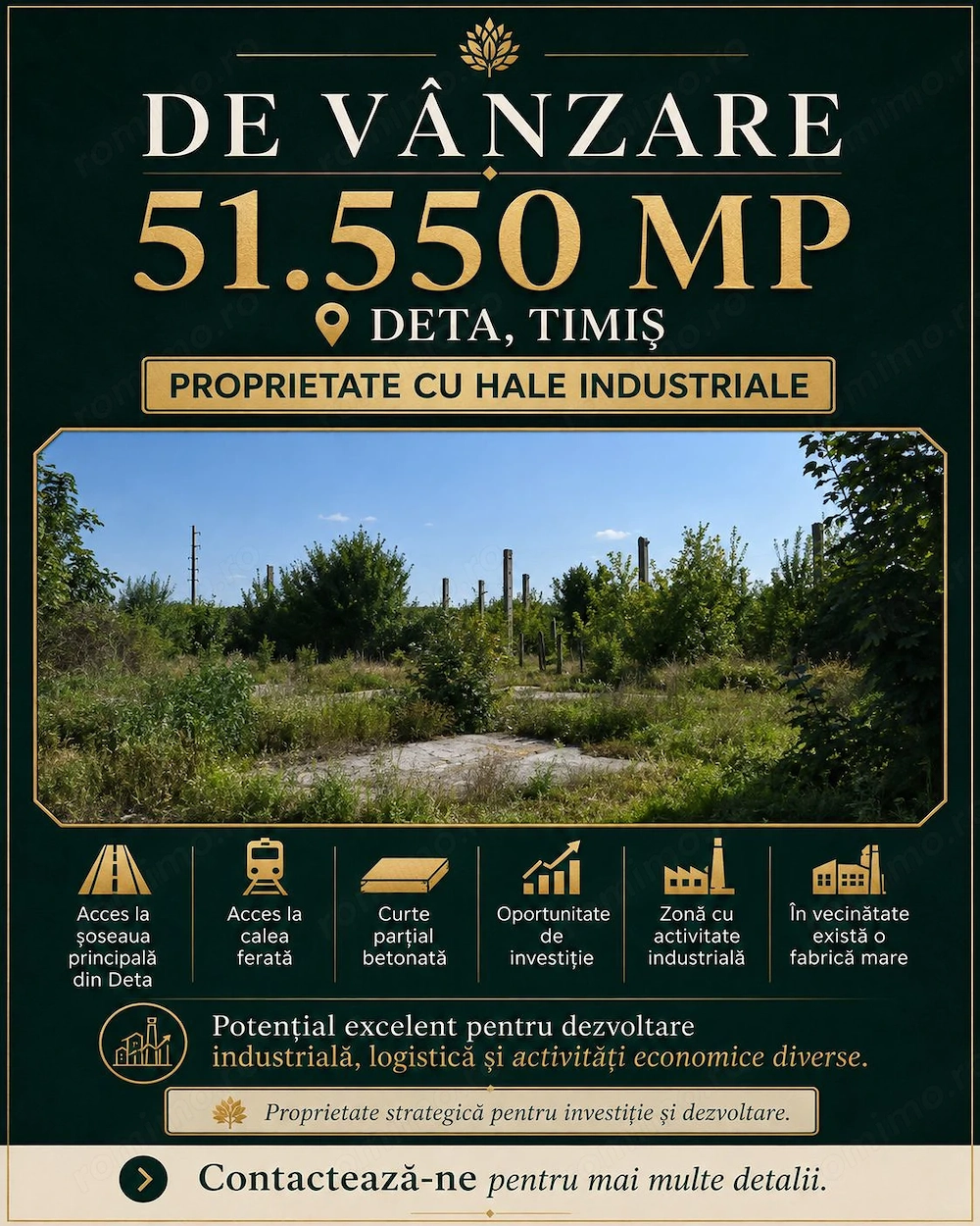 Proprietar vand 50.500 mp cu hale • Acces rutier și feroviar