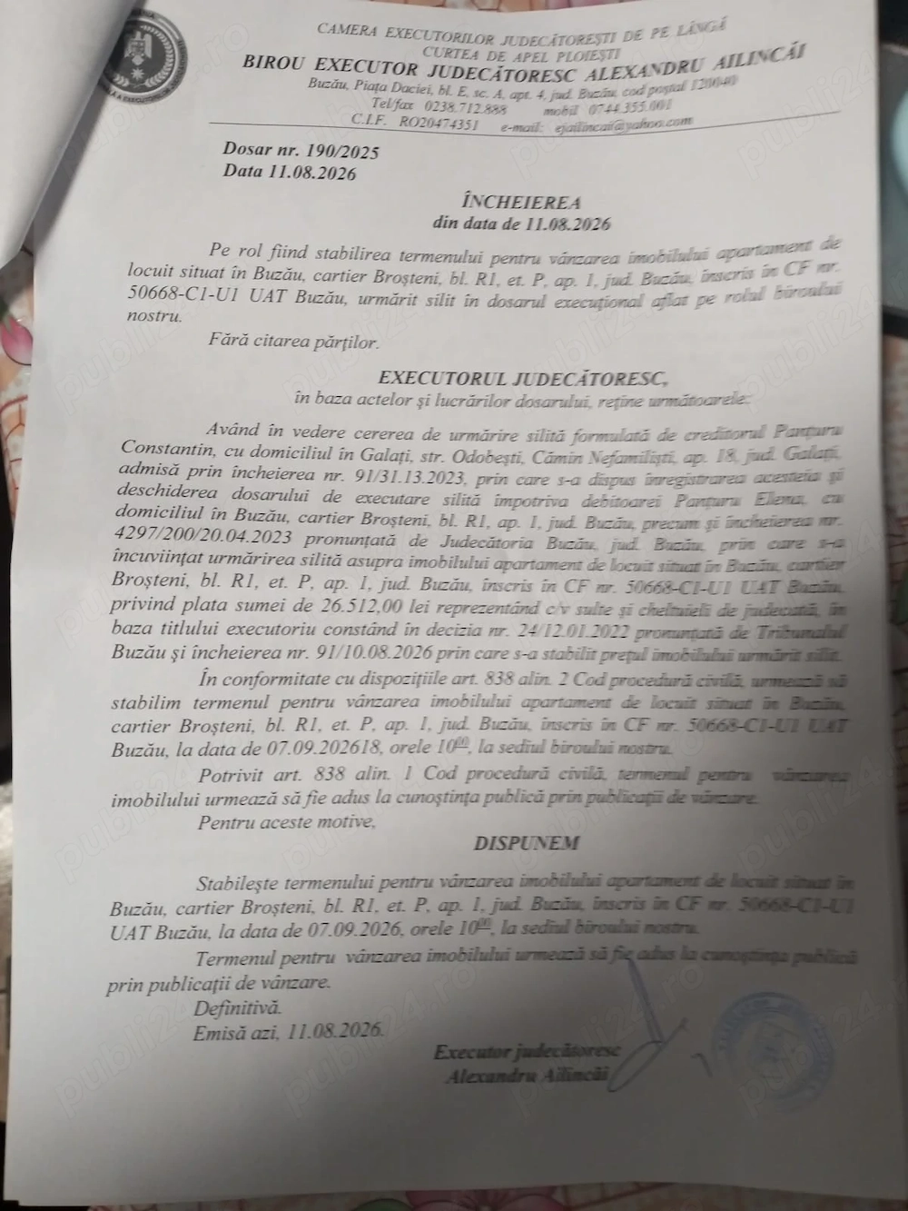 Se vinde la licitatie publica imobilul meu bun propriu