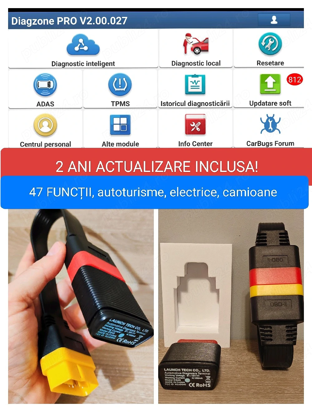 Diagnoza LAUNCH Diagzone - 2026-2028 actualizări ! Tester auto telefon tableta Android