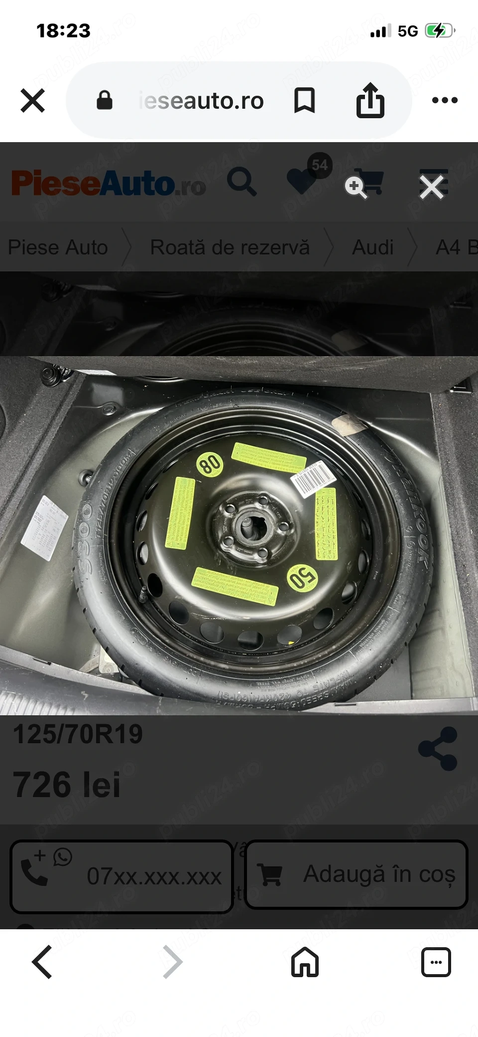 Roata rezervă pe 19 audi audi a4 b8