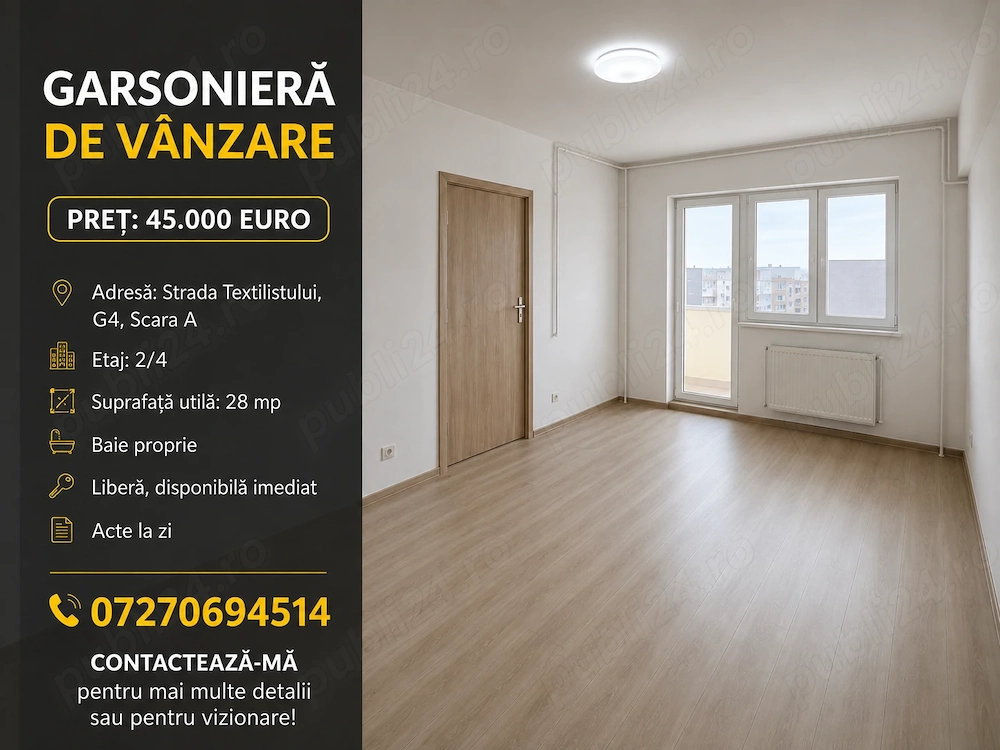 Se vinde garsonieră confort 1 (zahana) etaj 2 4 