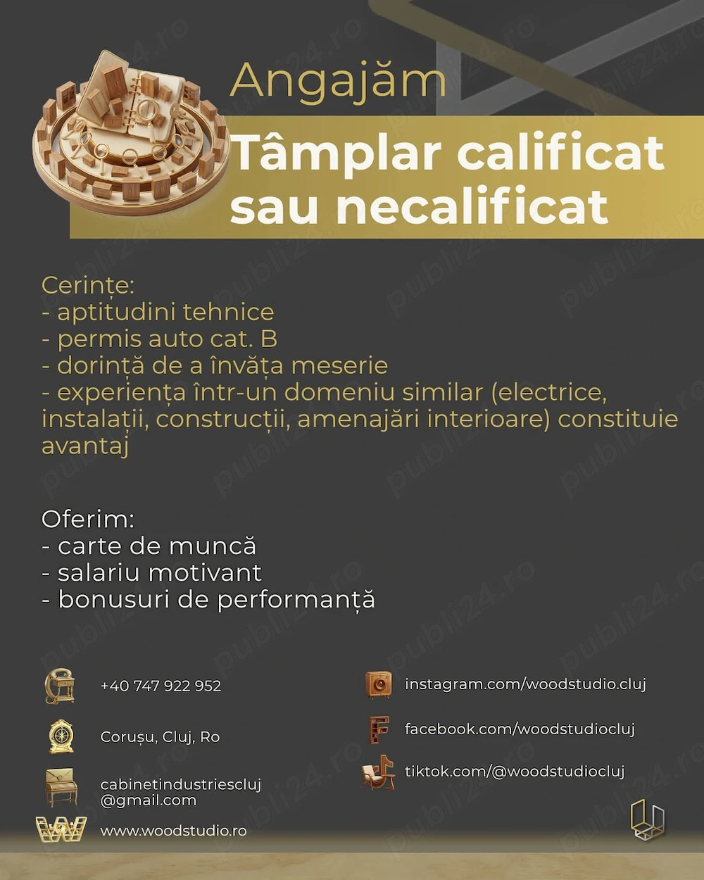 Angajăm TÂMPLAR calificat sau necalificat