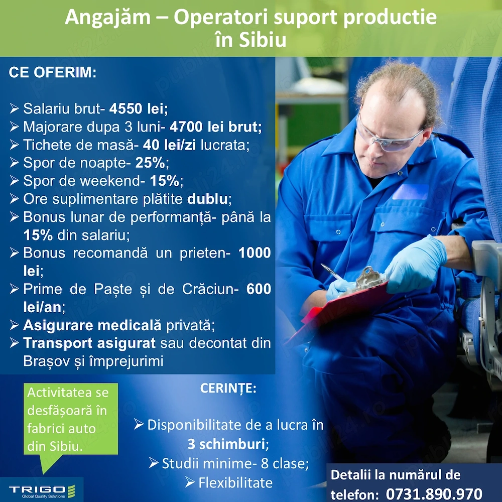 Angajam operatori suport productie in SIBIU
