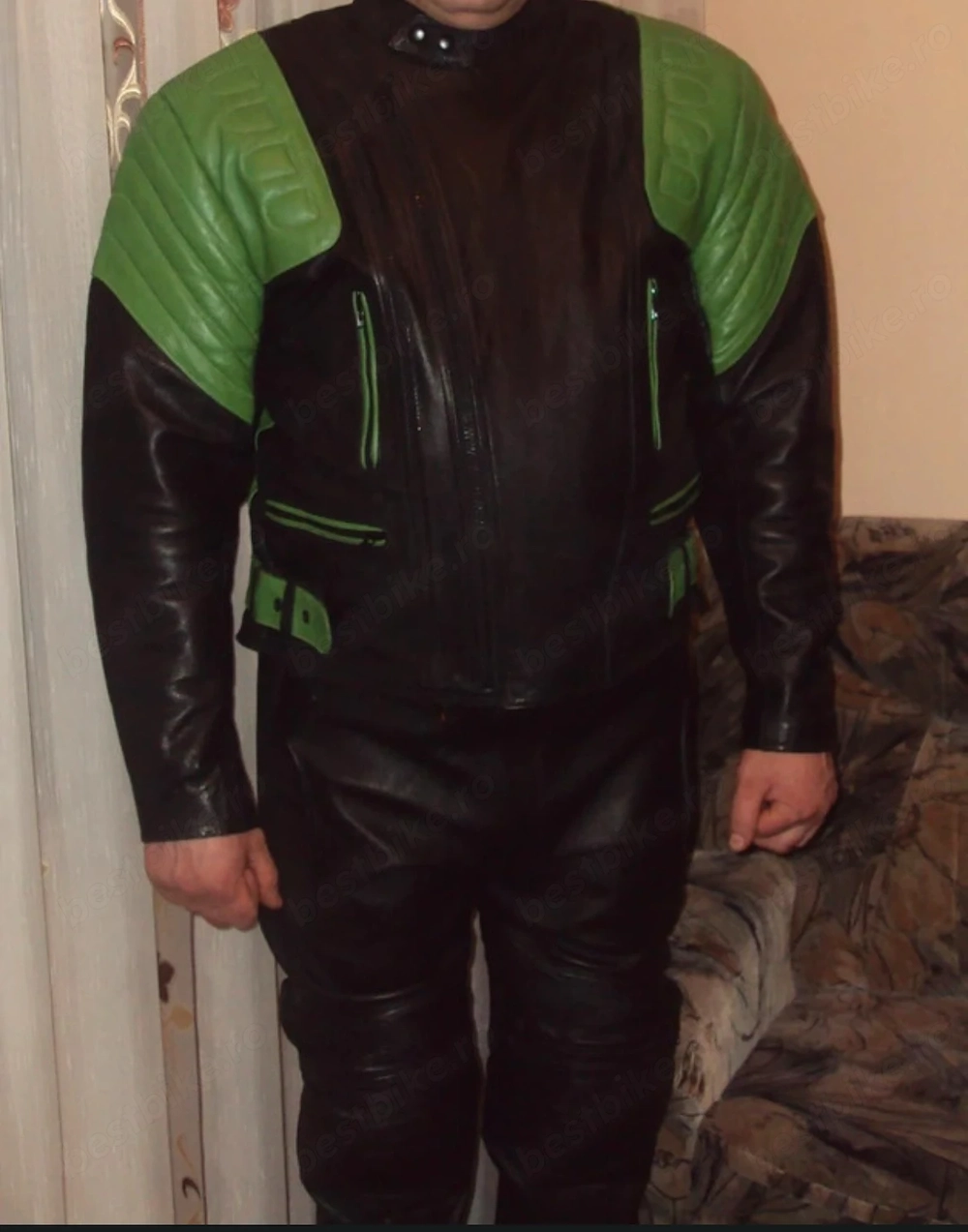 Costum moto piele geaca+pantaloni+accesorii