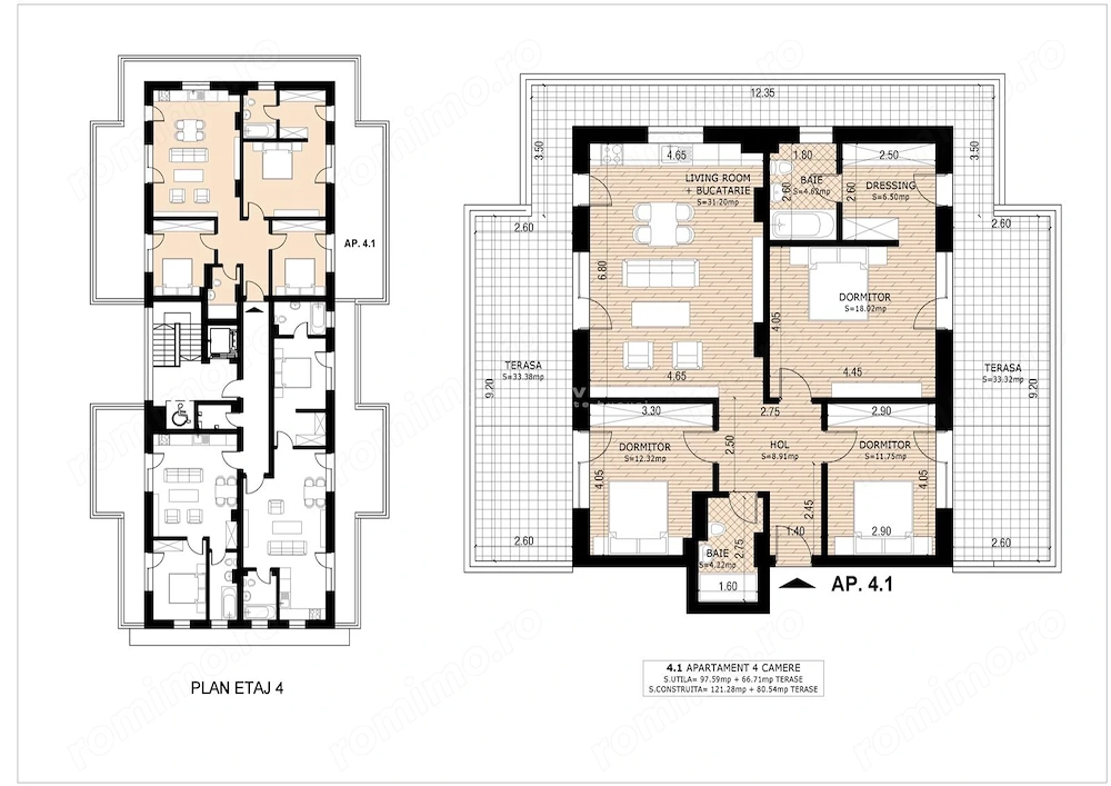 4 camere 98mp si  terasa 68mp imobil nou Th. Pallady