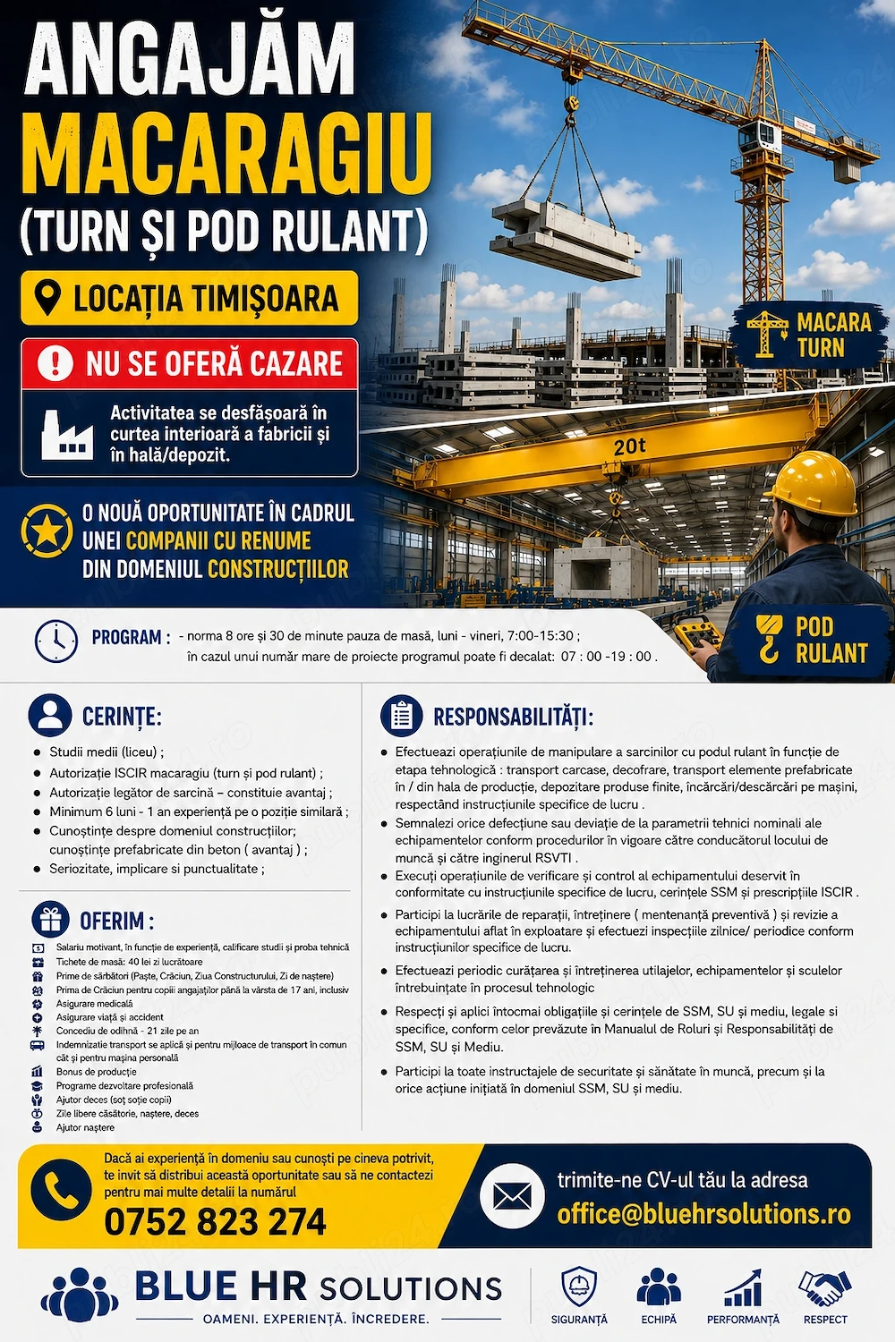 ANGAJAM Macaragiu (turn si pod rulant)  - locatia Timisoara