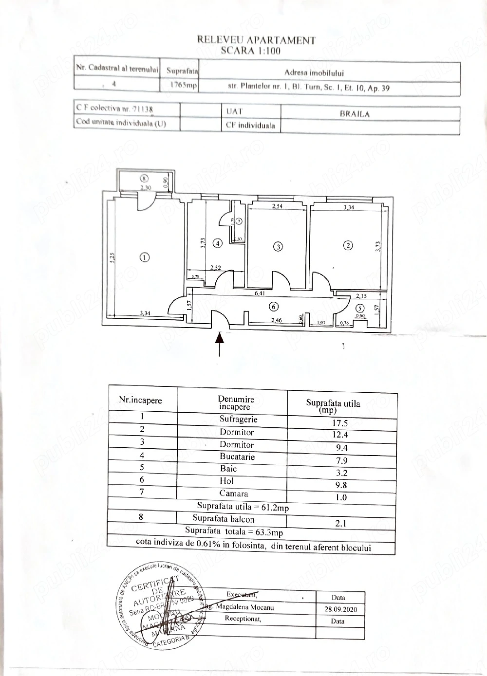 Vand apartament cu 3 camere