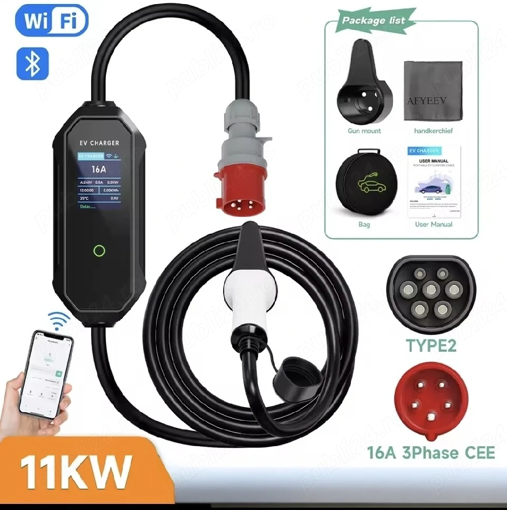 Statie încărcare type2, 11 kw,control prin Wireless pe telefon,pt Spring, Kona, Tesla, Hibride etc 