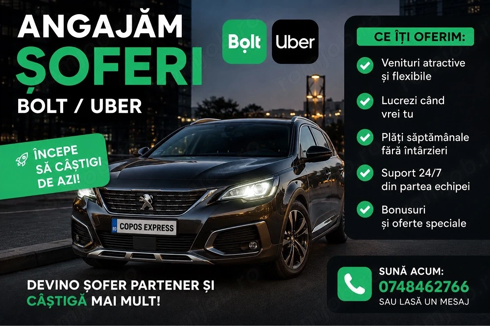 Flota Uber Bolt, Caștiguri Saptamanale de peste 3500 Ron 