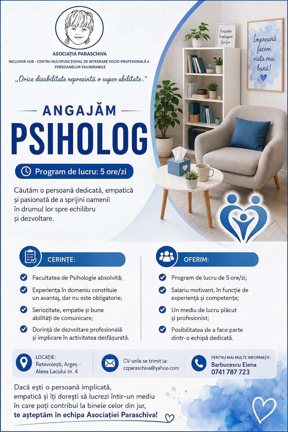 Psiholog la Asociatia Paraschiva