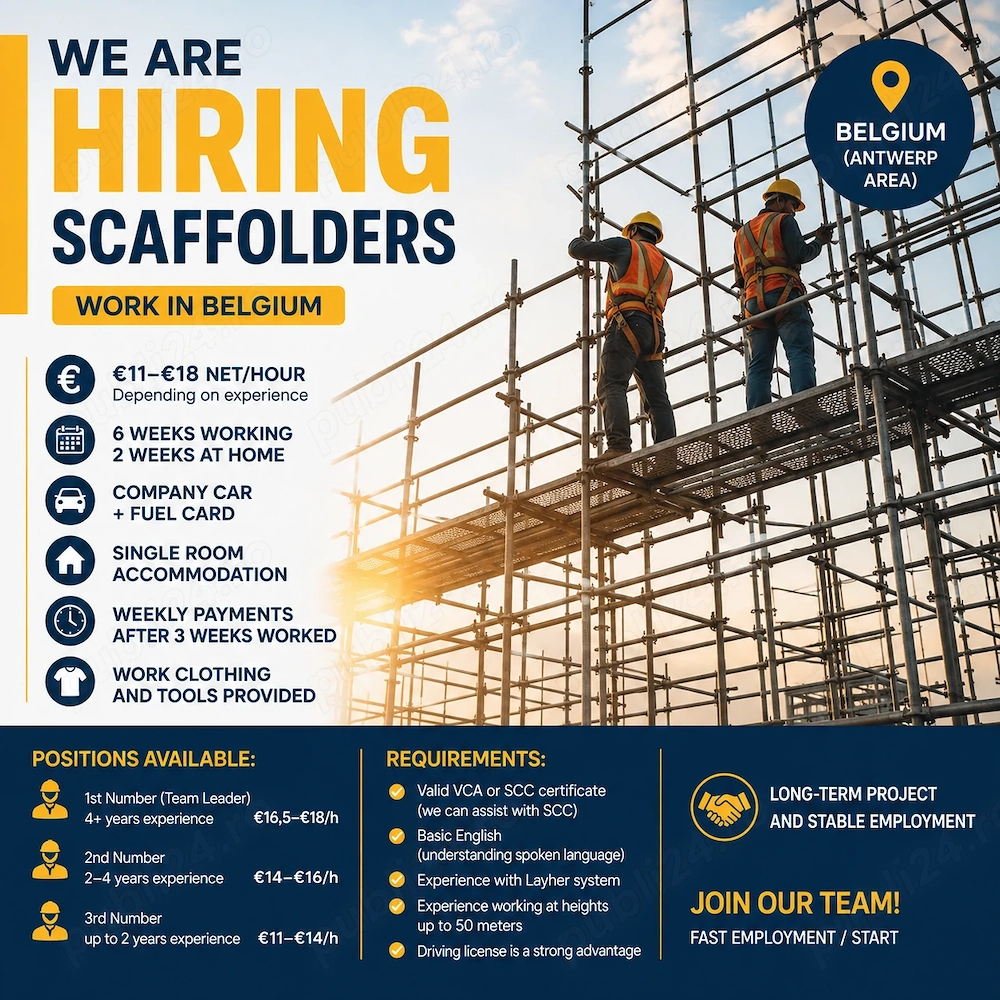 Cautam Scaffolders pentru un proiect in Belgia. 