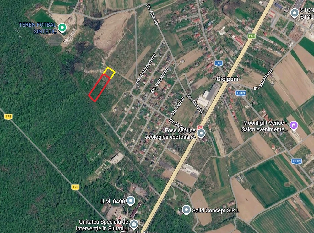 TEREN INTRAVILAN 4.000 mp CIOLPANI  Lângă pădure, acces rapid DN1, toate utilitățile Pret NEGOCIABIL