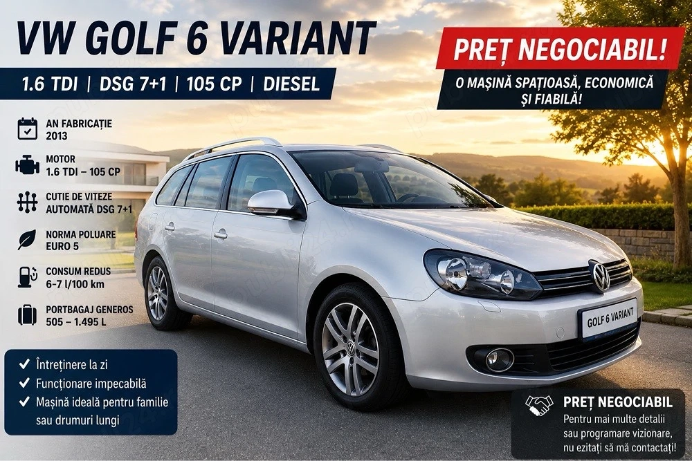 Volkswagen Golf VI Variant 1.6 TDI DSG Highline   105 CP   2013