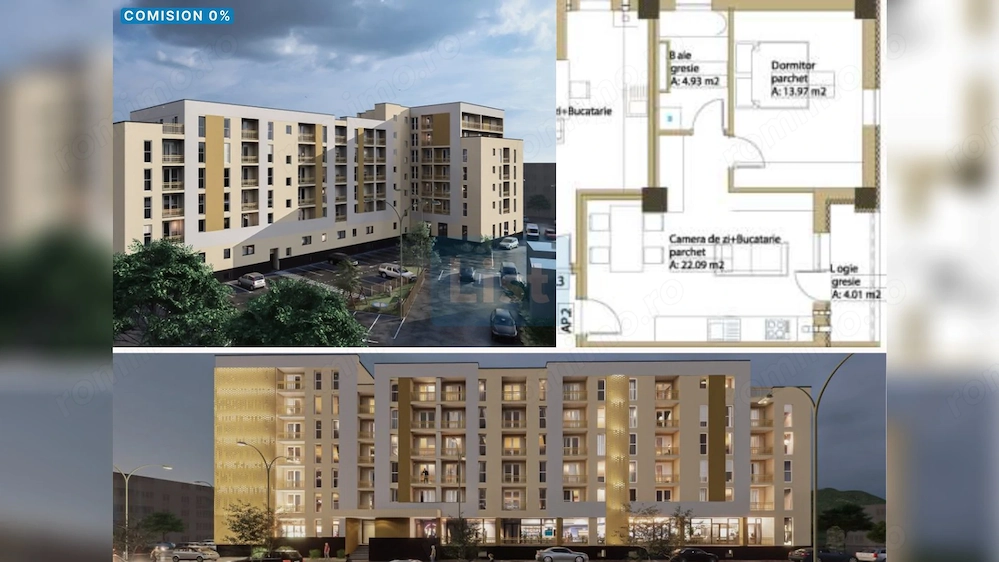 Apartament 2 camere, 53.55mpc, etaj 1, lift, Comision 0%