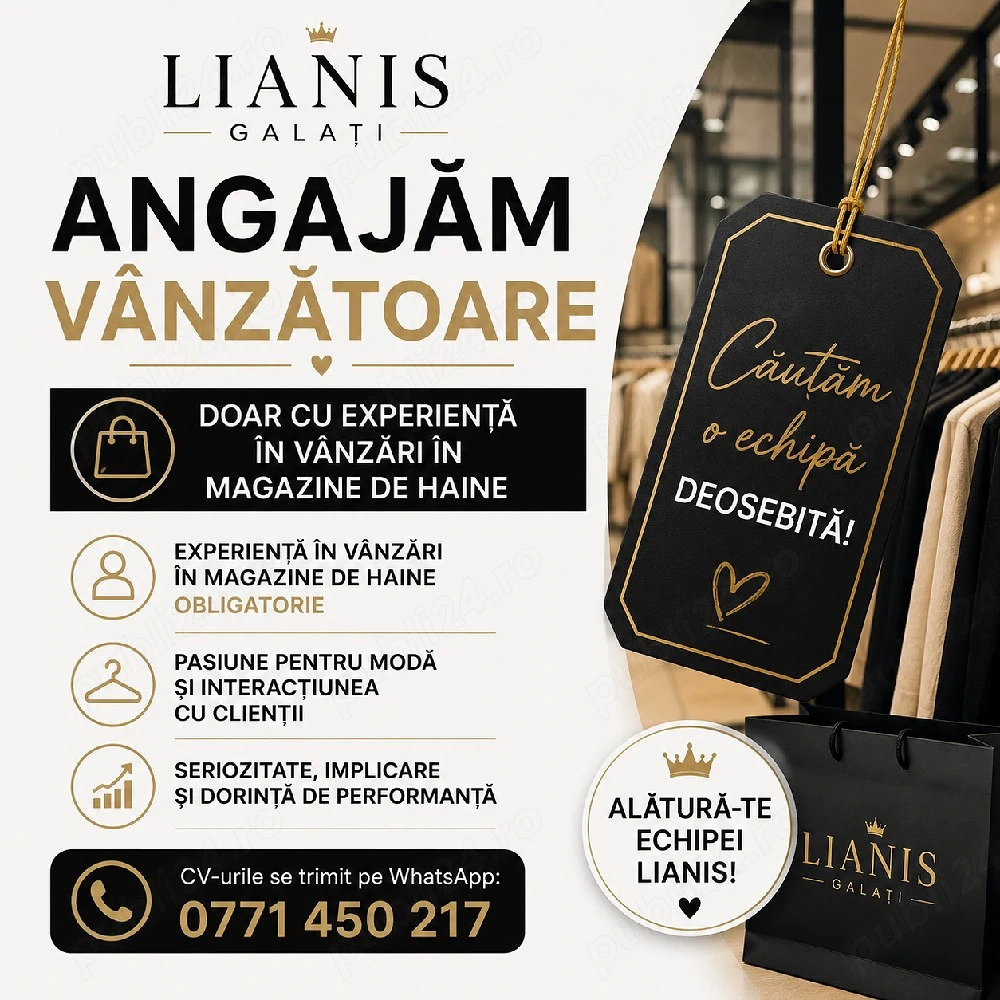 Lianis dama angajeaza vanzatoare 